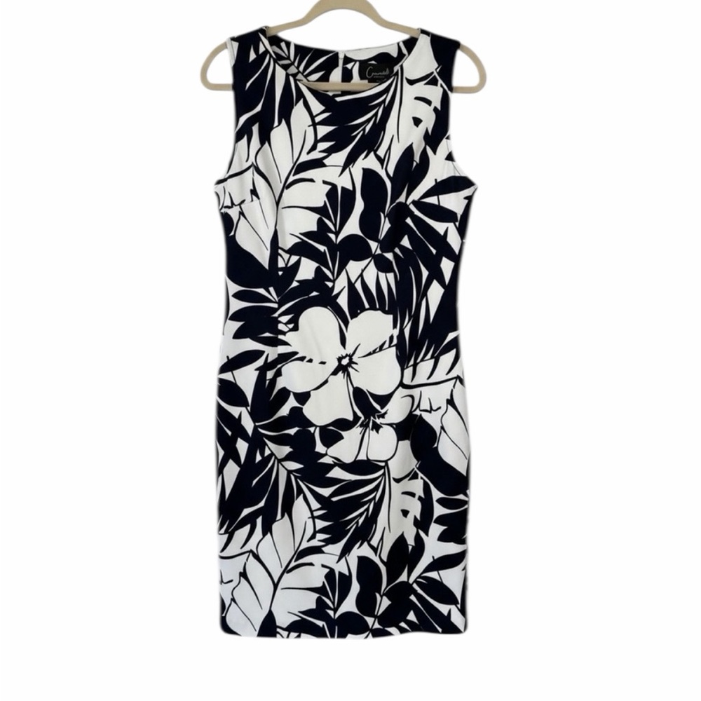 Connected Apparel Navy and White Floral Midi Dress 12 PTP 19” Waist 16” NWOT